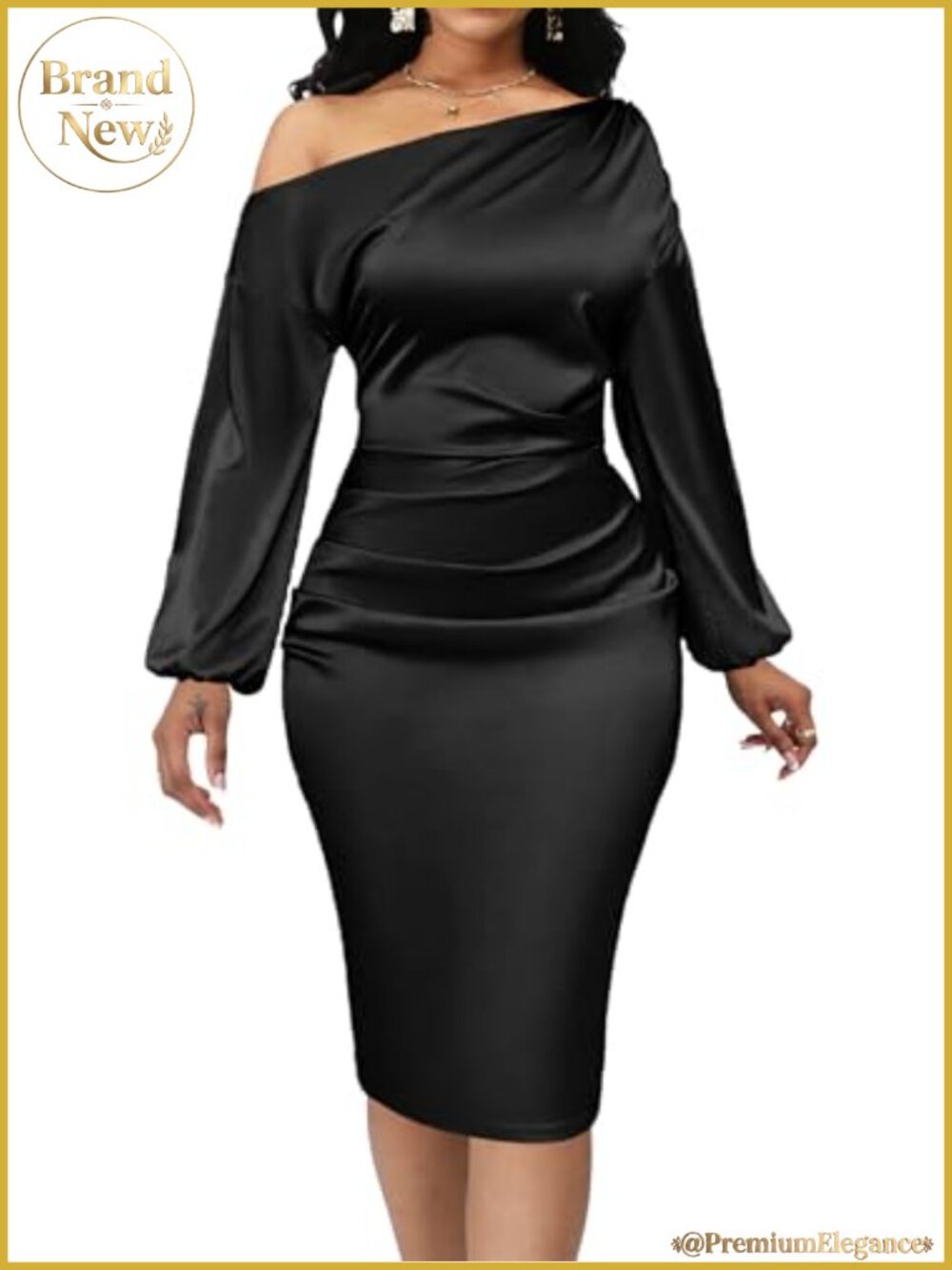 Women's Off Shoulder Long Sleeve Bodycon Midi Dress